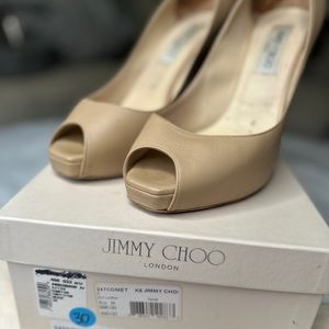 Jimmy Choo Comet Peep Toe Nude Pumps